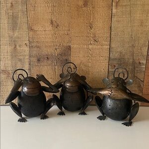 Lot Of 3 Metal Primitive Monkey Tealight Holders Hear, See and Speak No Evil